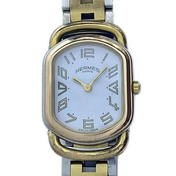 Auth HERMES Larry - 6***** Silver Gold Women's Wrist Watch - Picture 1 of 5